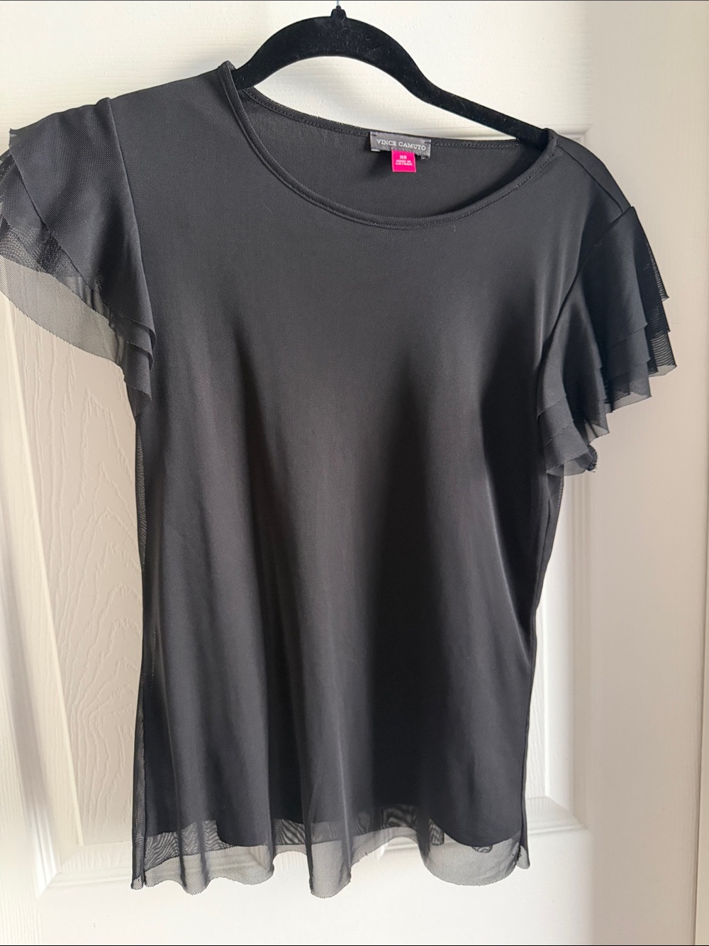 Vince Camuto Black Sheer Flutter Sleeve Tee